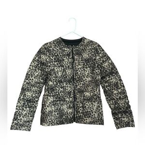 Betsy Johnson Reversible Quilted Puffer Down Feathers Animal Print Jacket Size M